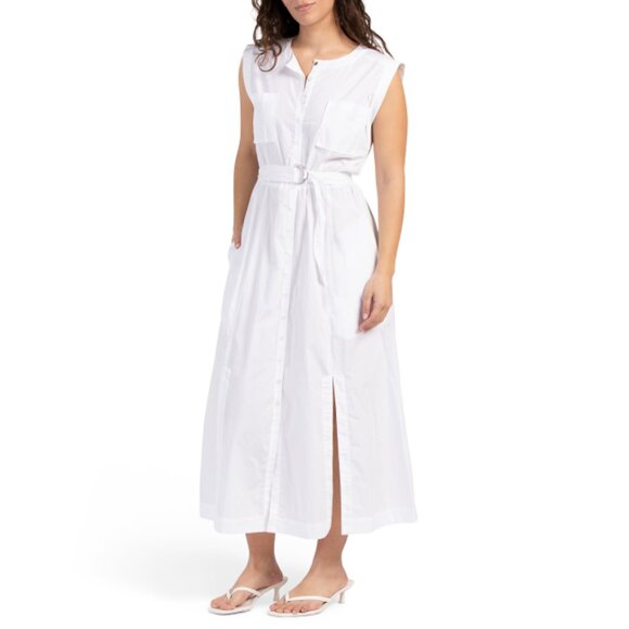 DEREK LAM 10 CROSBY White Karina Cap Sleeve Shirt Dress